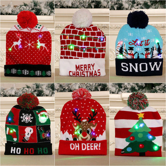 LED Christmas Hat Sweater Knitted Beanie Christmas Light Up Knitted Hat Christmas Gift Kids Xmas New Year Decorations EHAD +