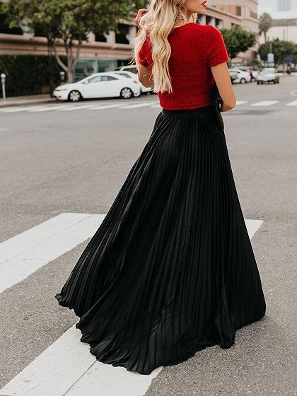 Women Fashion Casual Skirt Girls High Waist Long Skirts EHAD +