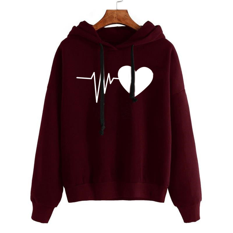 Heart Print Streetwear Hoodies Women Sweatshirt Spring Autumn Long Sleeve Hoodie Clothes EHAD +