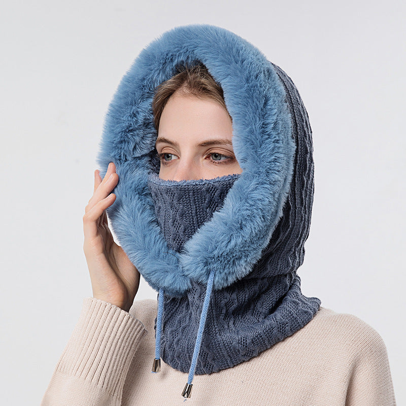 Winter Thick Plush Hat With Scarf Windproof Warm Knit Hats Hooded For Women EHAD +