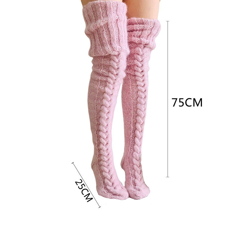 Winter Socks Over The Knee Lengthened Long Tube Knitted Pile Socks EHAD +