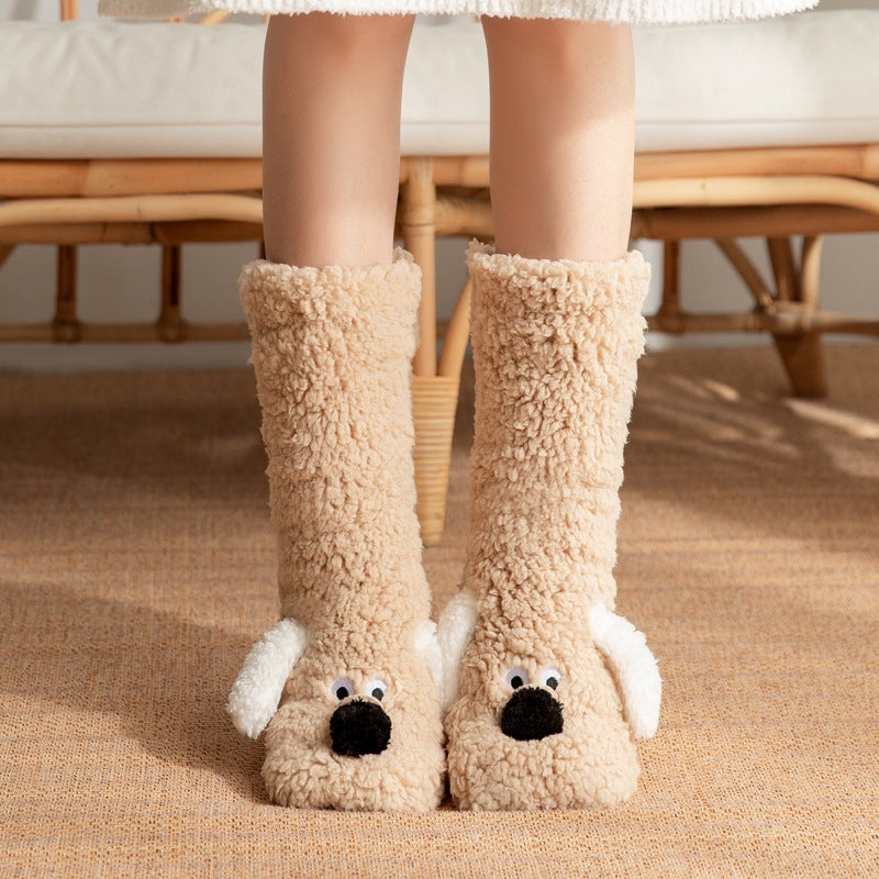 Cute Cartoon Dog Floor Socks Winter Warm Non-slip Plush Socks For Women EHAD +