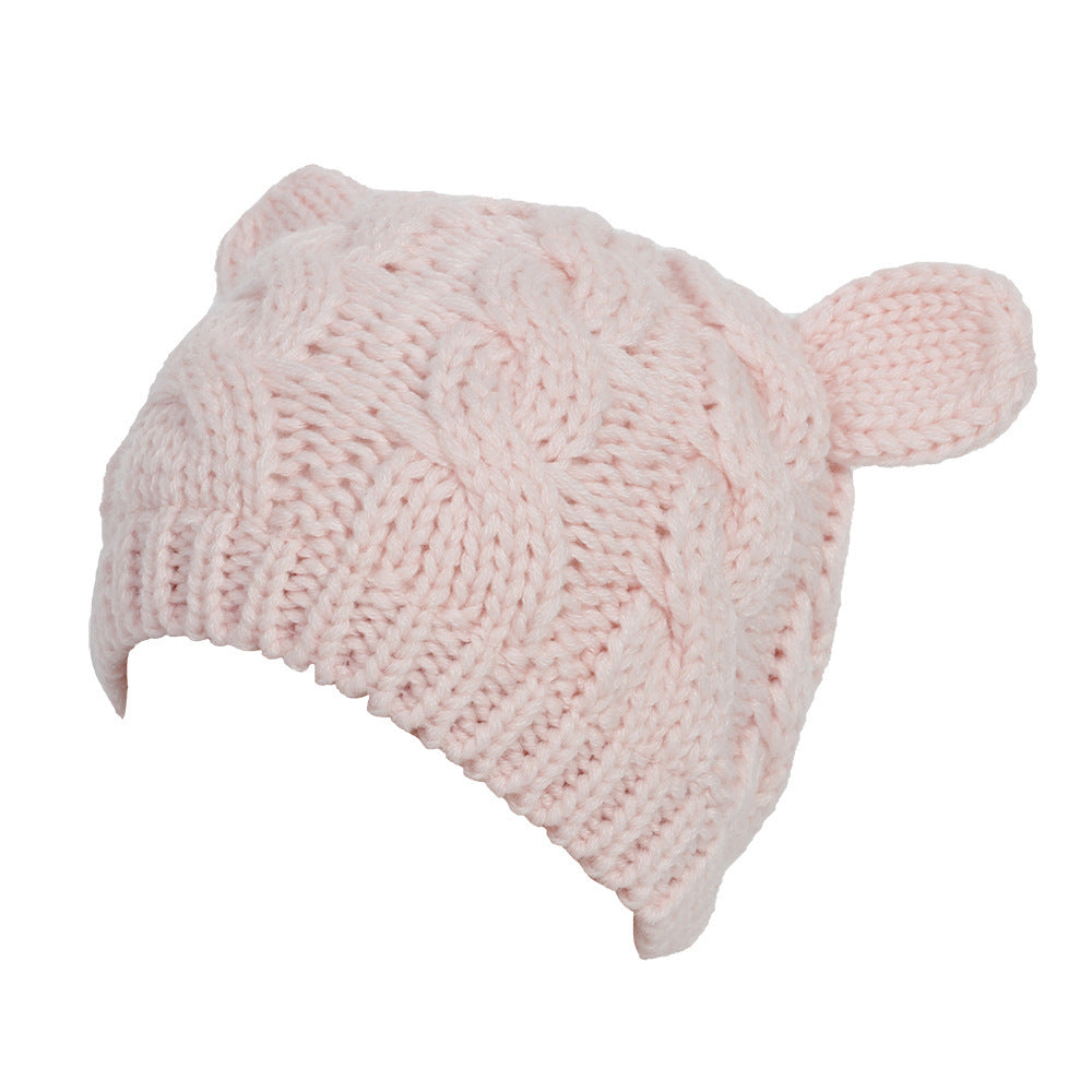 Hand Made 3D Cute Knitted Cat Ear Beanie For Winter EHAD +