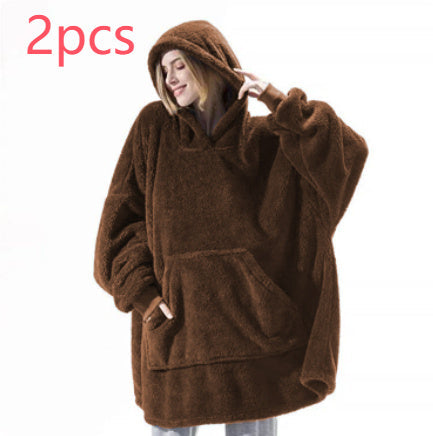 Hoodie Sweatshirt With Big Pocket Tops Sweater Comfortable Loose Double-Sided Fleece Thicker Wearable Blanket EHAD +