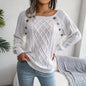 Square Neck Knitted Sweater With Button Design Winter Warm Long Sleeve Tops Women's Clothing EHAD +