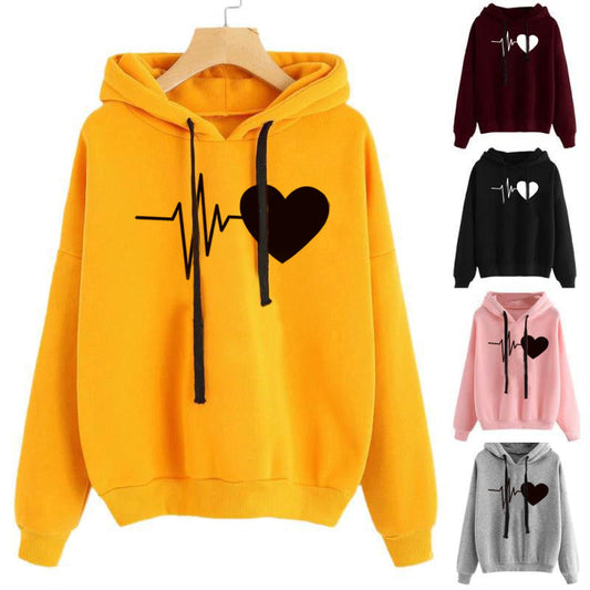 Heart Print Streetwear Hoodies Women Sweatshirt Spring Autumn Long Sleeve Hoodie Clothes EHAD +