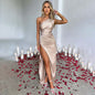 Sexy One-shoulder Backless Slit Dress Summer Elegant Slim-fit Solid Color Satin Dresses For Women EHAD +