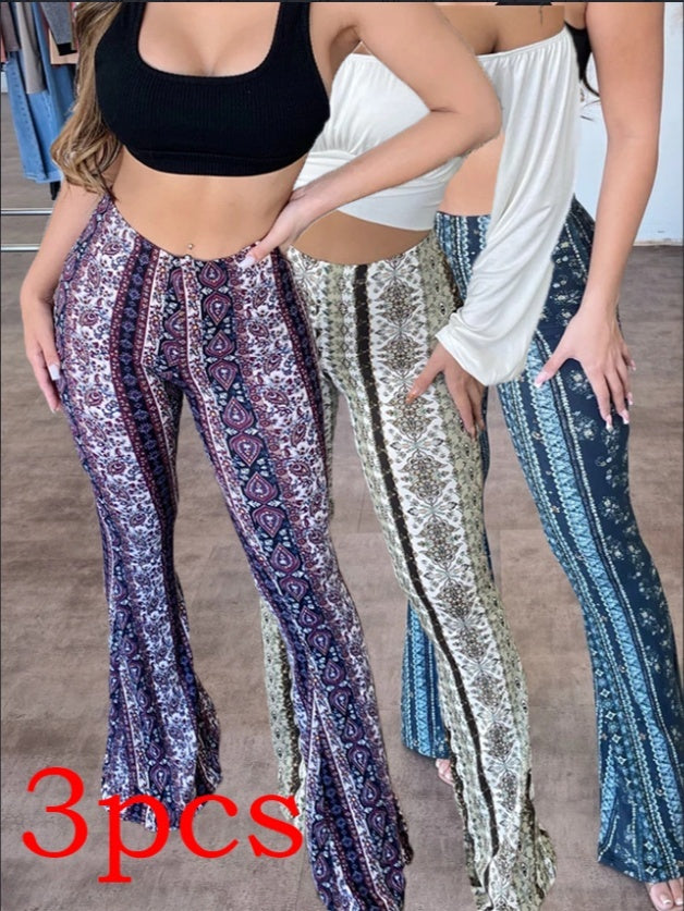 High Elastic Tight Pants Slim Sexy Print Trousers Womens Clothing EHAD +