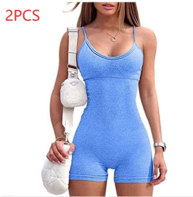 Spaghetti Strap Shorts Jumpsuit Sports Yoga Workout Tight Romper Women Fashion Fitness Sportwear EHAD +