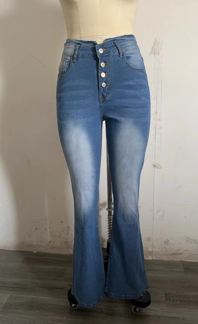 High Waist Bell Bottom Jeans Trendy Wear Washed Out Street Style Women's Denim Pants EHAD +