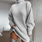 Solid Turtleneck Long Sweater Winter Warm Women Sweater Dress EHAD +