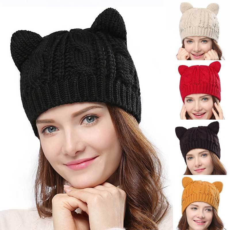 Hand Made 3D Cute Knitted Cat Ear Beanie For Winter EHAD +