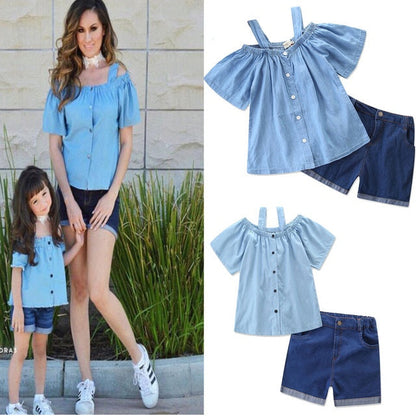 Mother-daughter cotton T-shirt + round skirt pants EHAD +