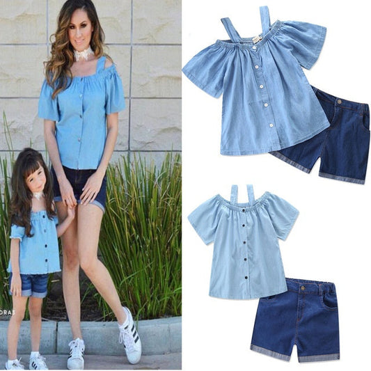 Mother-daughter cotton T-shirt + round skirt pants EHAD +
