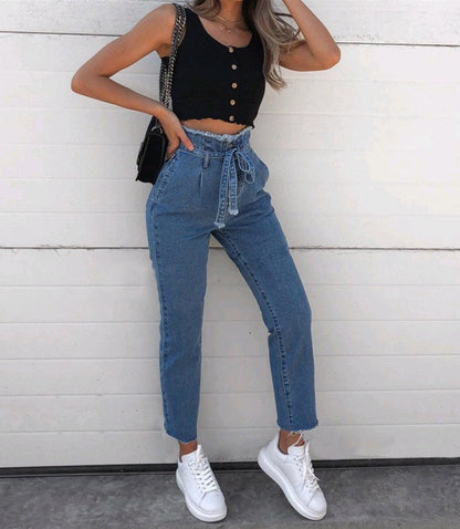 High-waisted Washed Pencil Pants Spring Sexy Temperament European And American Plus Size Denim Jeans For Women EHAD +