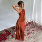 Sexy One-shoulder Backless Slit Dress Summer Elegant Slim-fit Solid Color Satin Dresses For Women EHAD +