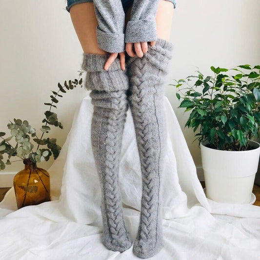 Winter Socks Over The Knee Lengthened Long Tube Knitted Pile Socks EHAD +