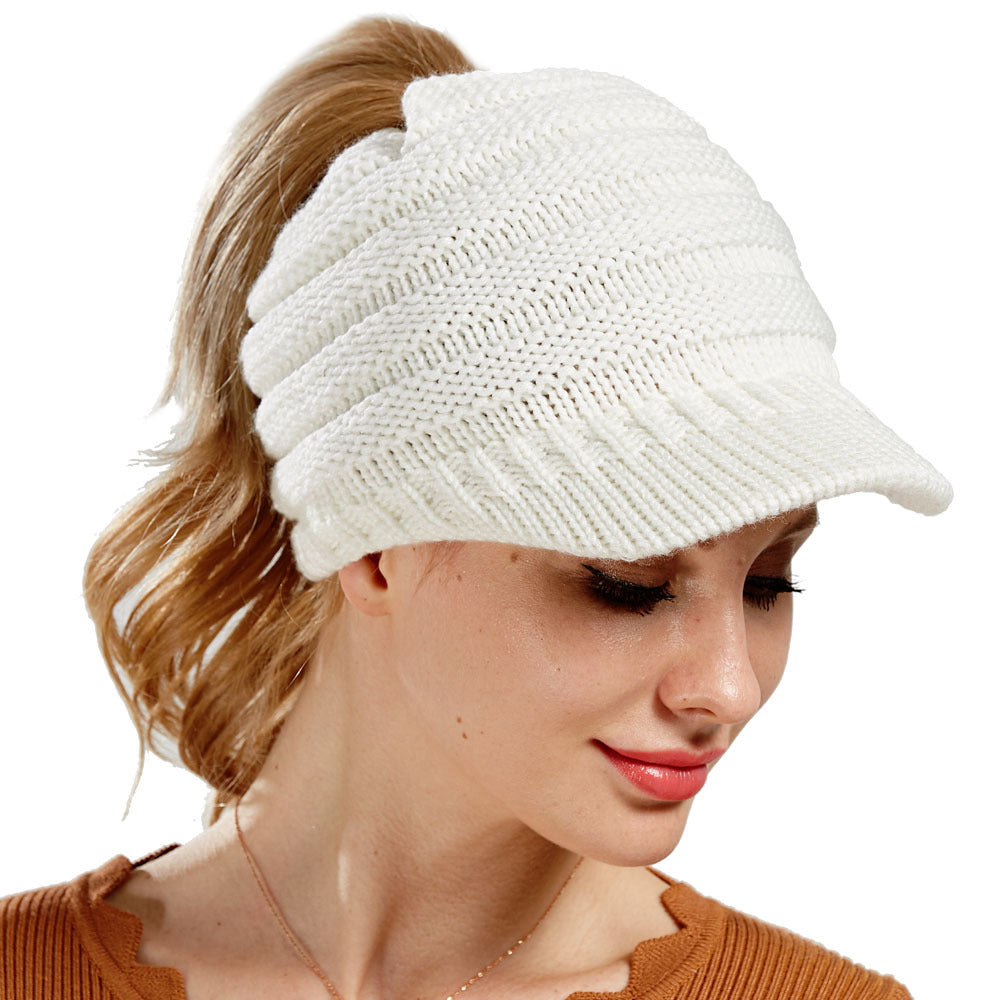 Women Ponytail Beanies Autumn Winter Hats Female Soft Knitting Caps Warm Ladies Skullies EHAD +