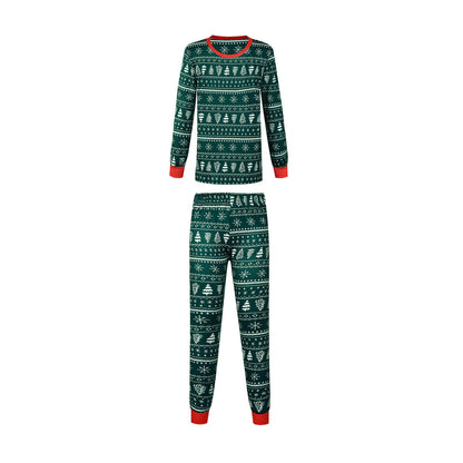 Christmas Print Contrast Color Parent-child Home Service Suit EHAD +