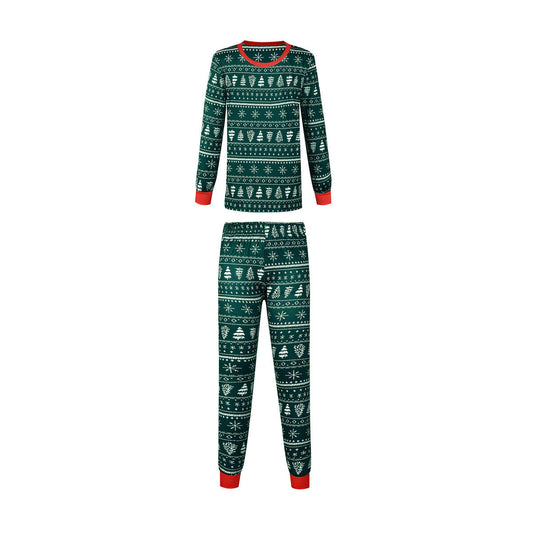 Christmas Print Contrast Color Parent-child Home Service Suit EHAD +