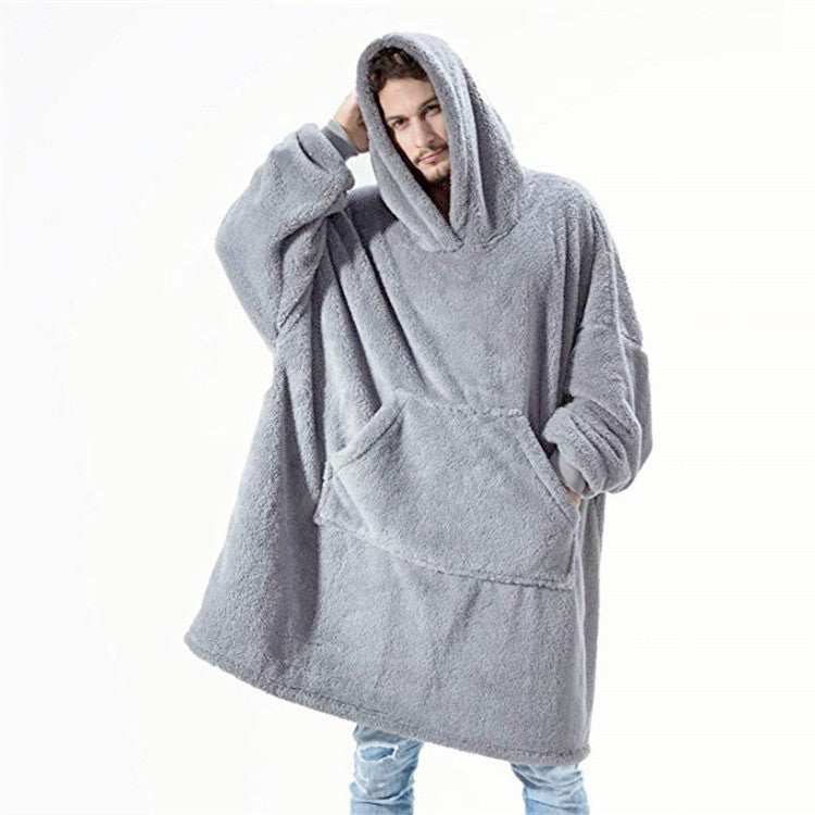 Hoodie Sweatshirt With Big Pocket Tops Sweater Comfortable Loose Double-Sided Fleece Thicker Wearable Blanket EHAD +