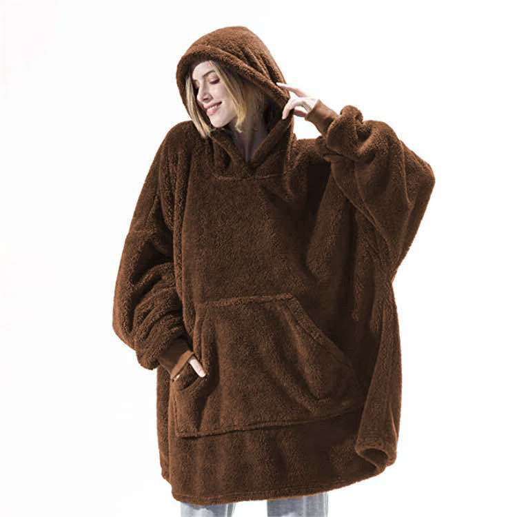 Hoodie Sweatshirt With Big Pocket Tops Sweater Comfortable Loose Double-Sided Fleece Thicker Wearable Blanket EHAD +