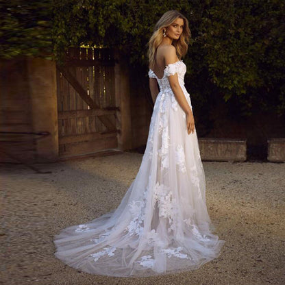 Lace Wedding Dresses Off The Shoulder Appliques A-Line Bride Dress Princess Wedding Gown Bridal Dress EHAD +