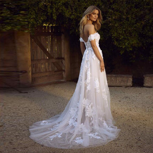 Lace Wedding Dresses Off The Shoulder Appliques A-Line Bride Dress Princess Wedding Gown Bridal Dress EHAD +