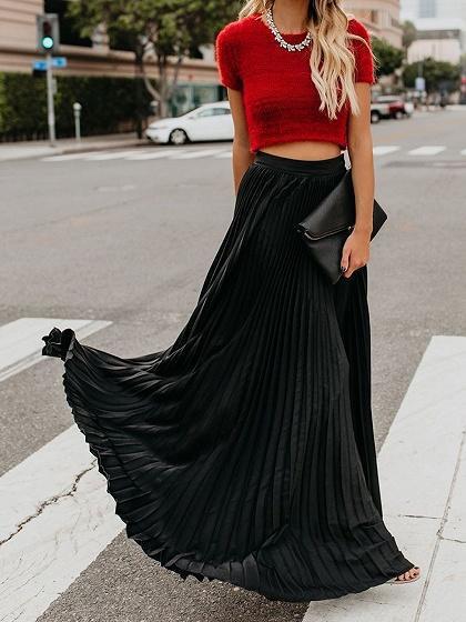 Women Fashion Casual Skirt Girls High Waist Long Skirts EHAD +