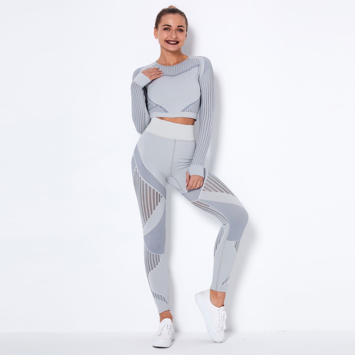 Seamless Knitted Absorbent Yoga Long-Sleeved Suit Yoga Wearsuit EHAD +