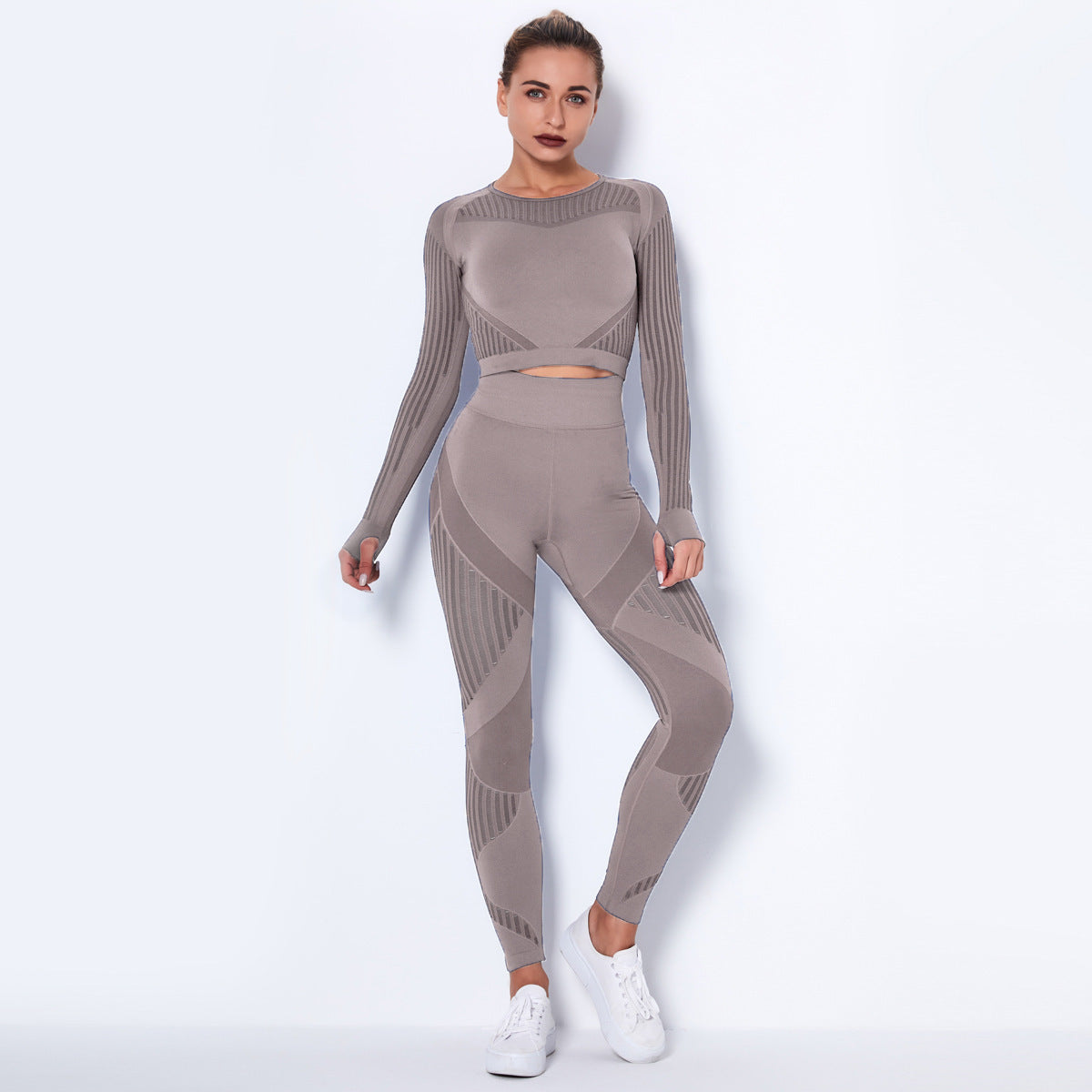 Seamless Knitted Absorbent Yoga Long-Sleeved Suit Yoga Wearsuit EHAD +