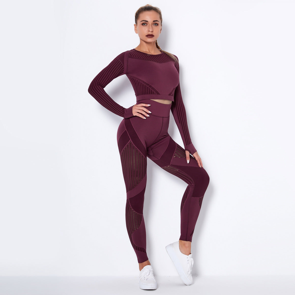 Seamless Knitted Absorbent Yoga Long-Sleeved Suit Yoga Wearsuit EHAD +