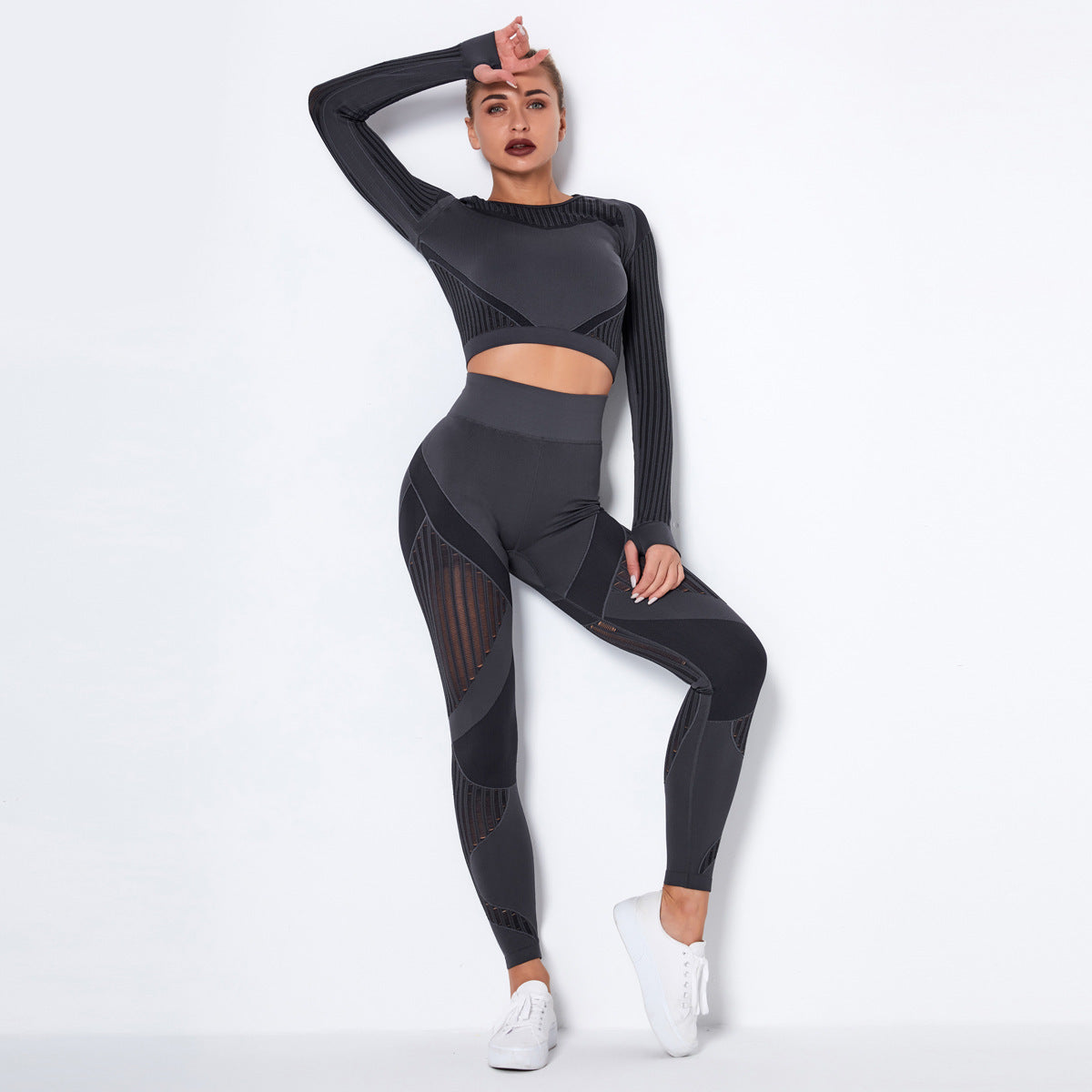 Seamless Knitted Absorbent Yoga Long-Sleeved Suit Yoga Wearsuit EHAD +