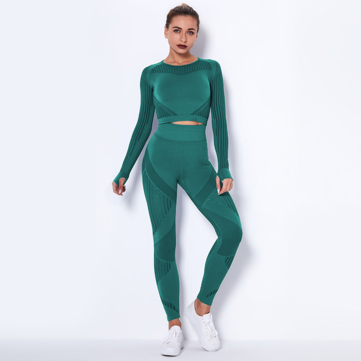 Seamless Knitted Absorbent Yoga Long-Sleeved Suit Yoga Wearsuit EHAD +