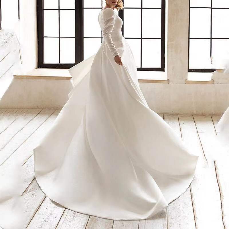 Ladies Style White Dress Satin Surface Was Thin And High French Temperament Dress Long Skirt EHAD +