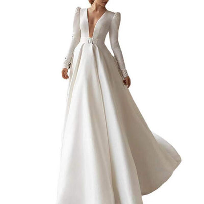 Ladies Style White Dress Satin Surface Was Thin And High French Temperament Dress Long Skirt EHAD +