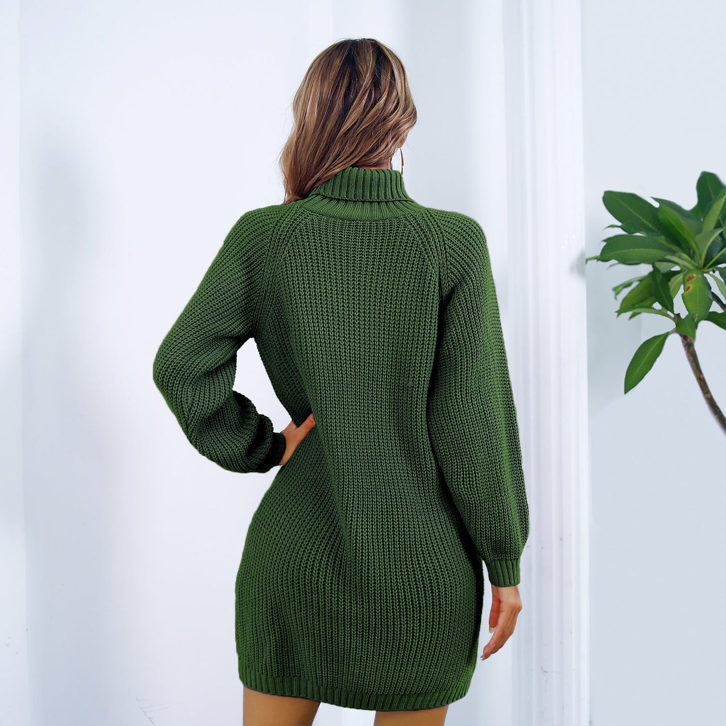 Winter Turtleneck Long Sweater Dress With Button Design Leisure Clinch Long Sleeve Base Sweater Women EHAD +