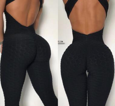 Yoga Jumpsuit Cross Design Backless Tracksuit Full Bodysuit EHAD +