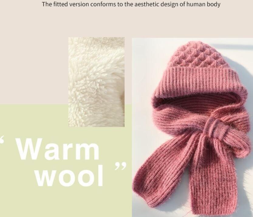 Women's Fleece-lined Scarf And Hat Winter Warm Knitted Hat Scarf EHAD +