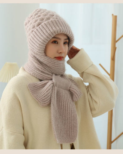 Women's Fleece-lined Scarf And Hat Winter Warm Knitted Hat Scarf EHAD +