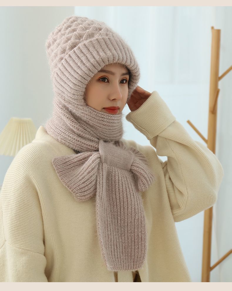 Women's Fleece-lined Scarf And Hat Winter Warm Knitted Hat Scarf EHAD +