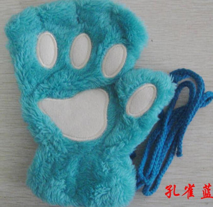 Winter Lovely Half Cover Paw Bear Cat Claw Gloves Short Finger EHAD +