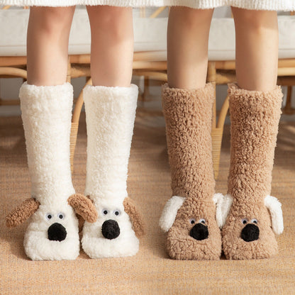 Cute Cartoon Dog Floor Socks Winter Warm Non-slip Plush Socks For Women EHAD +