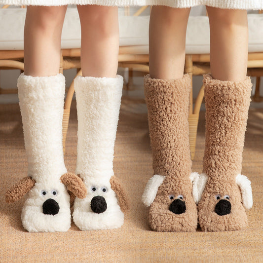 Cute Cartoon Dog Floor Socks Winter Warm Non-slip Plush Socks For Women EHAD +