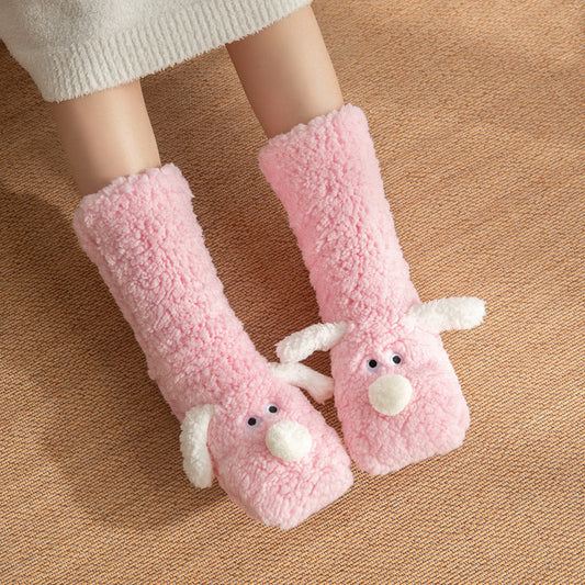 Cute Cartoon Dog Floor Socks Winter Warm Non-slip Plush Socks For Women EHAD +