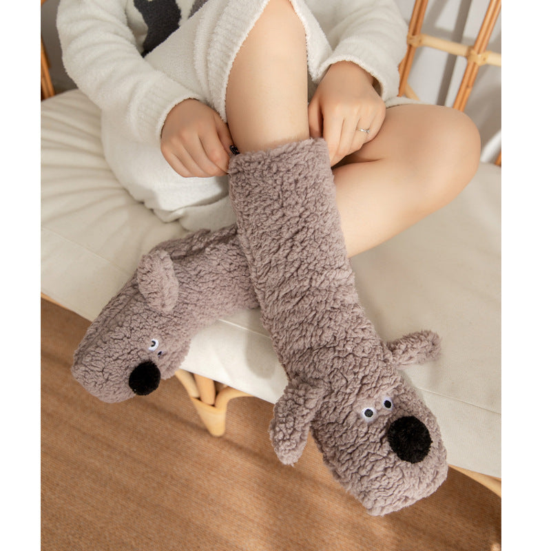 Cute Cartoon Dog Floor Socks Winter Warm Non-slip Plush Socks For Women EHAD +