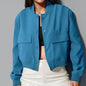 Fashion Button Stand-collar Jacket With Big Pockets Casual Loose Short Outwear Tops Coat For Women Clothing EHAD +