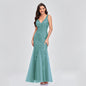 Sexy Long Dress Sleeveless V-neck Embroidered Sequin Slim Mermaid Dress EHAD +