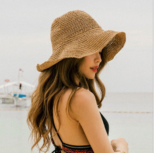 Summer Outing Sunscreen Hat for Women with Foldable Straw Hats Holiday Cool Hat Beach Hat EHAD +