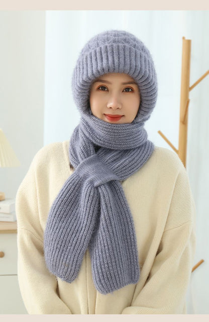 Women's Fleece-lined Scarf And Hat Winter Warm Knitted Hat Scarf EHAD +
